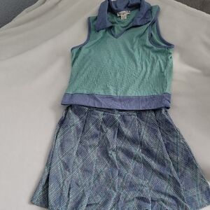 Knitworks Aqua Ribbed Top with Lavender Collar